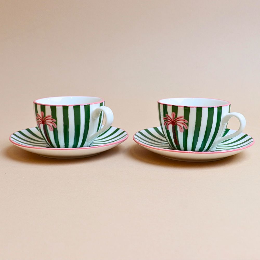 فنجان تركي مخطط مع صحن – أخضر (قطعتان)