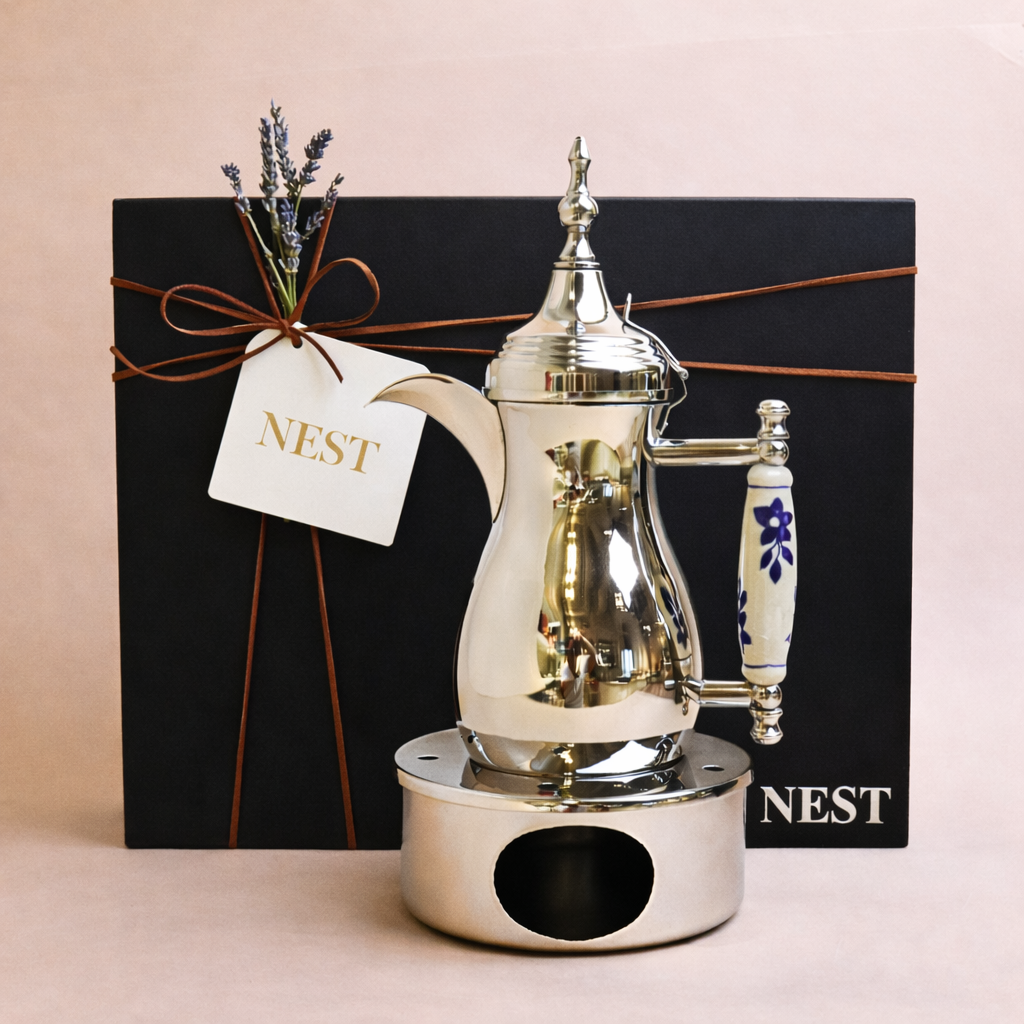 Stainless Steel Dallah with Base Stand -  Silver