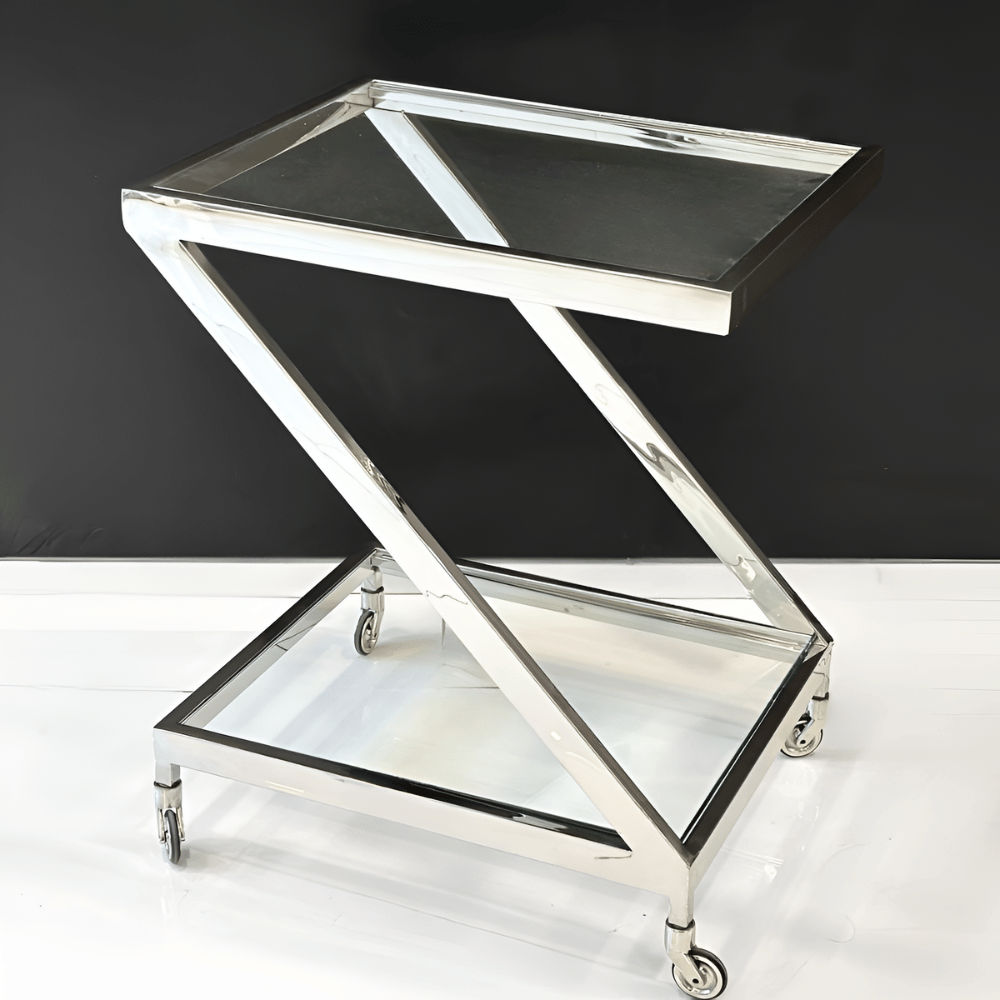 Z-shaped 2 layer Stainless Steel Serving Trolley
