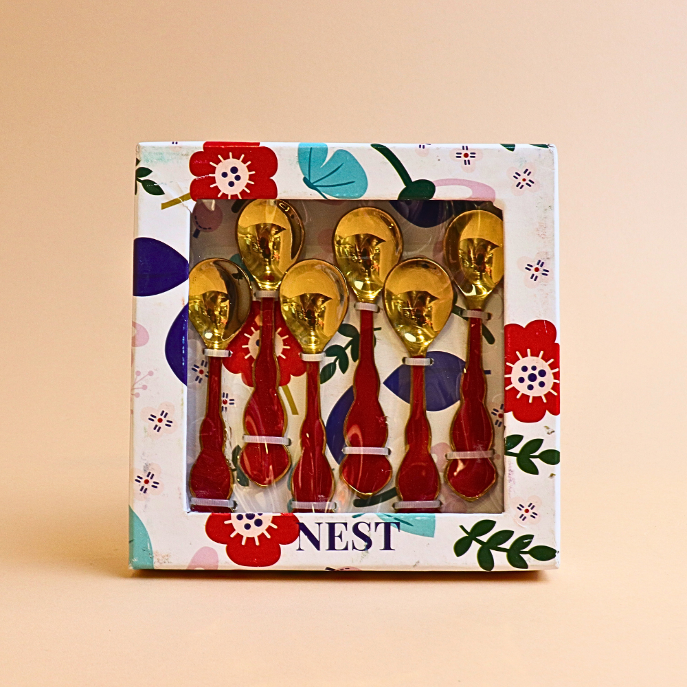 ملعقة شاي ستانلس ستيل بمقبض مموج – أحمر