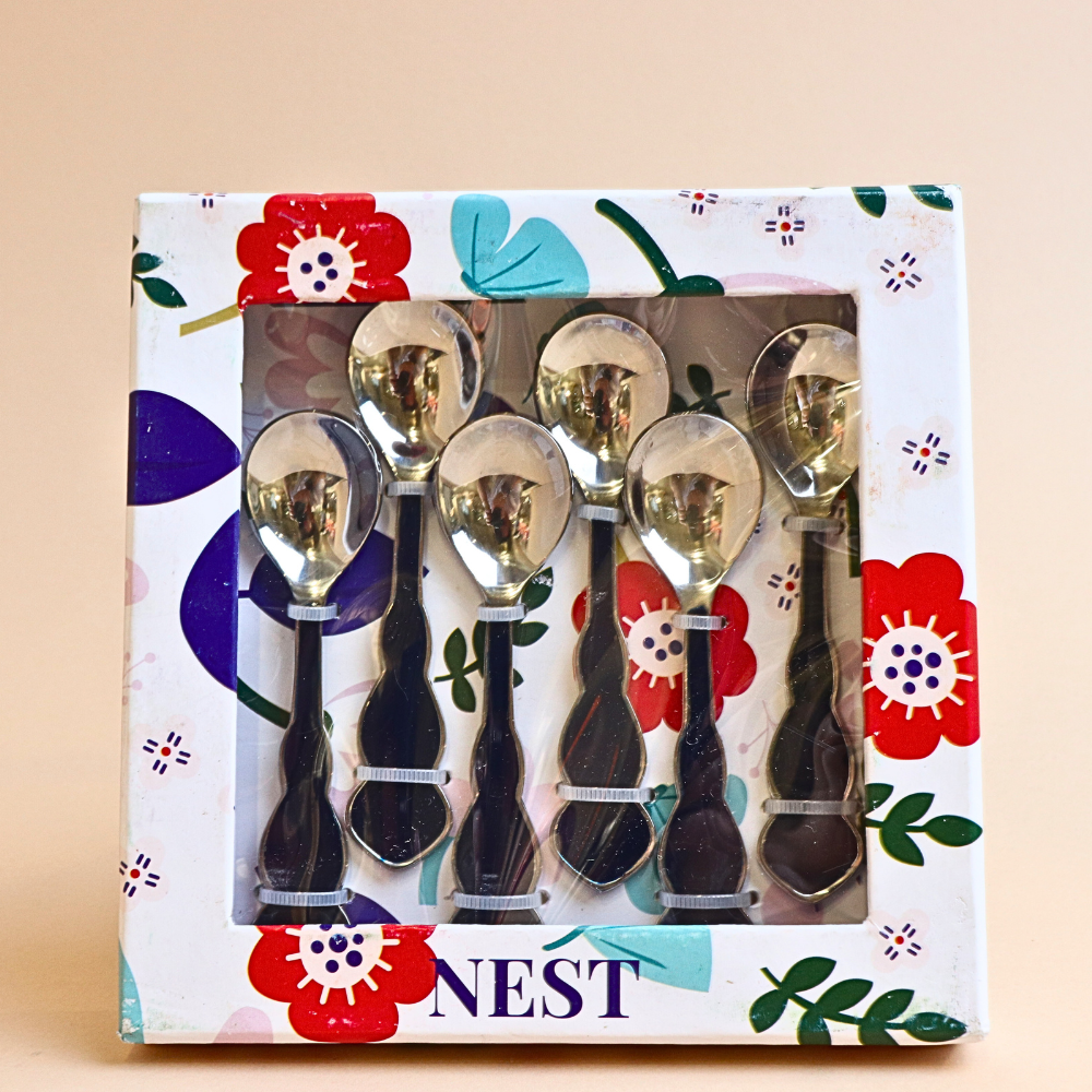 ملعقة شاي ستانلس ستيل بمقبض مموج – أزرق غامق