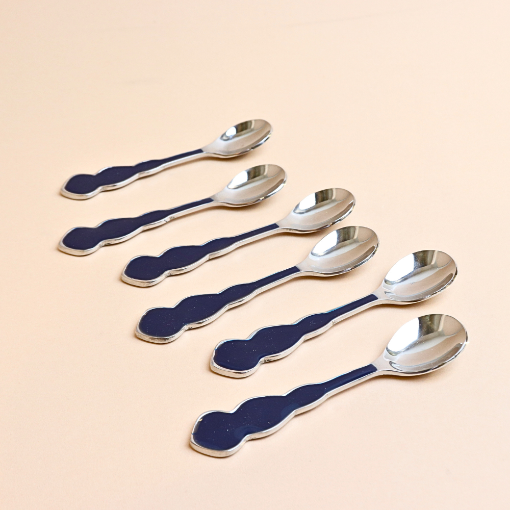 ملعقة شاي ستانلس ستيل بمقبض مموج – أزرق غامق