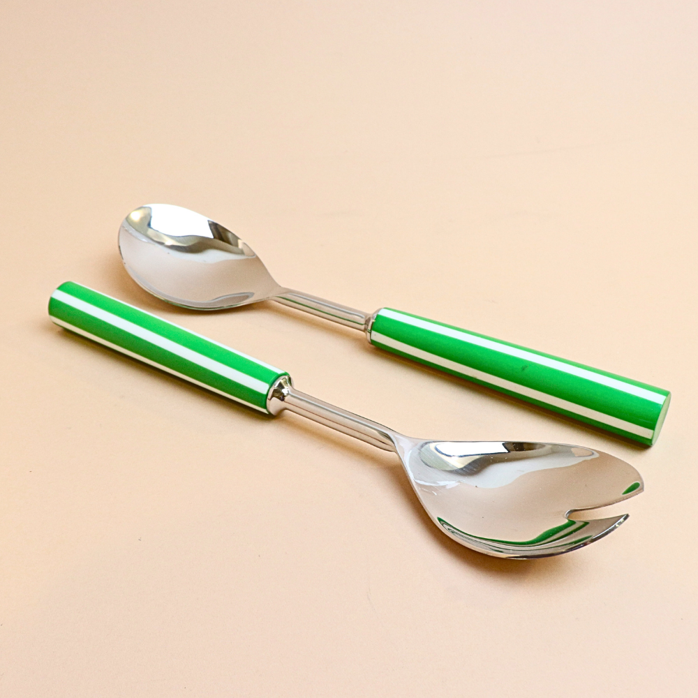 ملعقة تقديم سلطة مخططة – قطعتين (أخضر)