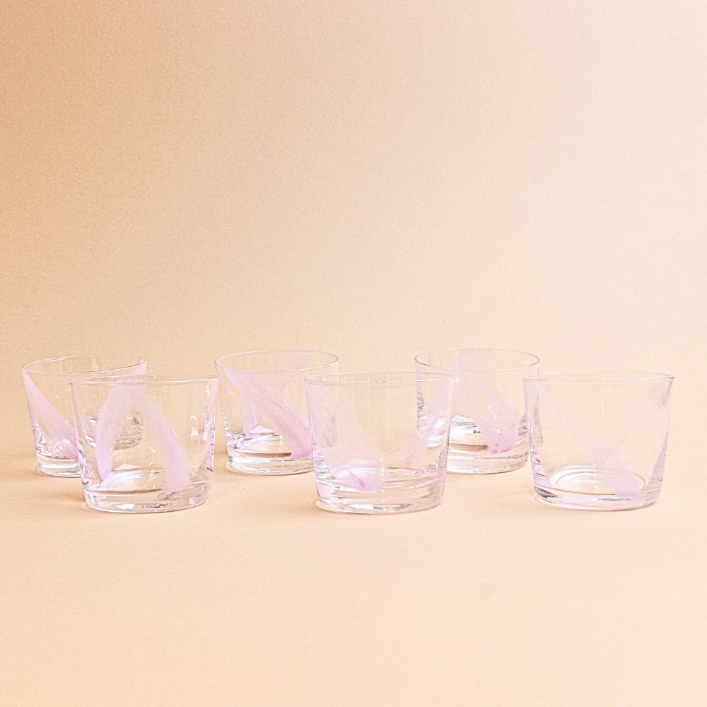 طقم أكواب حلوى زجاجية - وردي