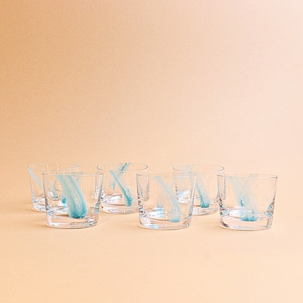 طقم أكواب حلوى زجاجية -  أزرق مخض