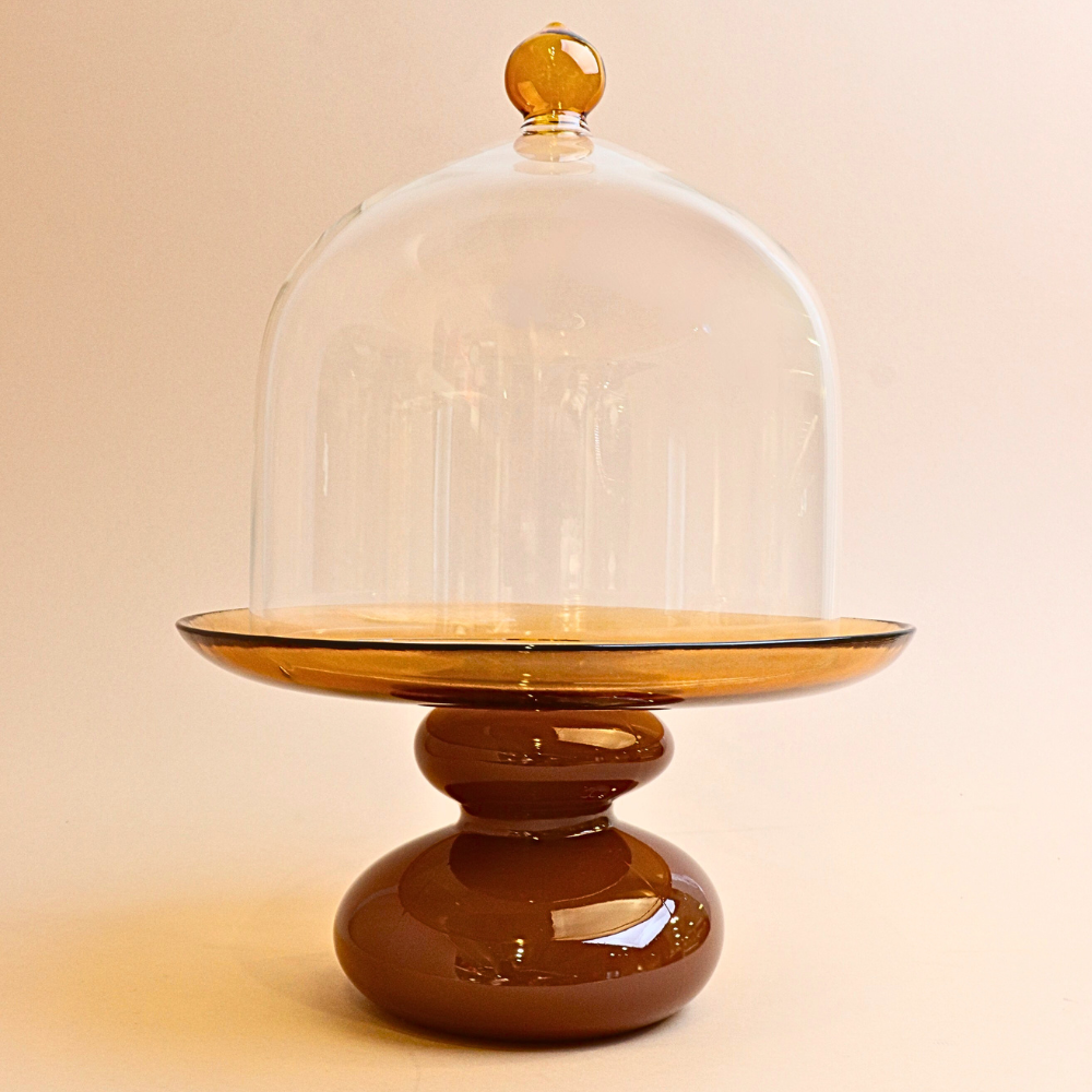 وعاء تقديم زجاجي بغطاء - عنبر