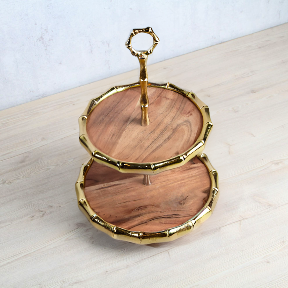 ستاند الكيك بطبقتين-  ذهبي