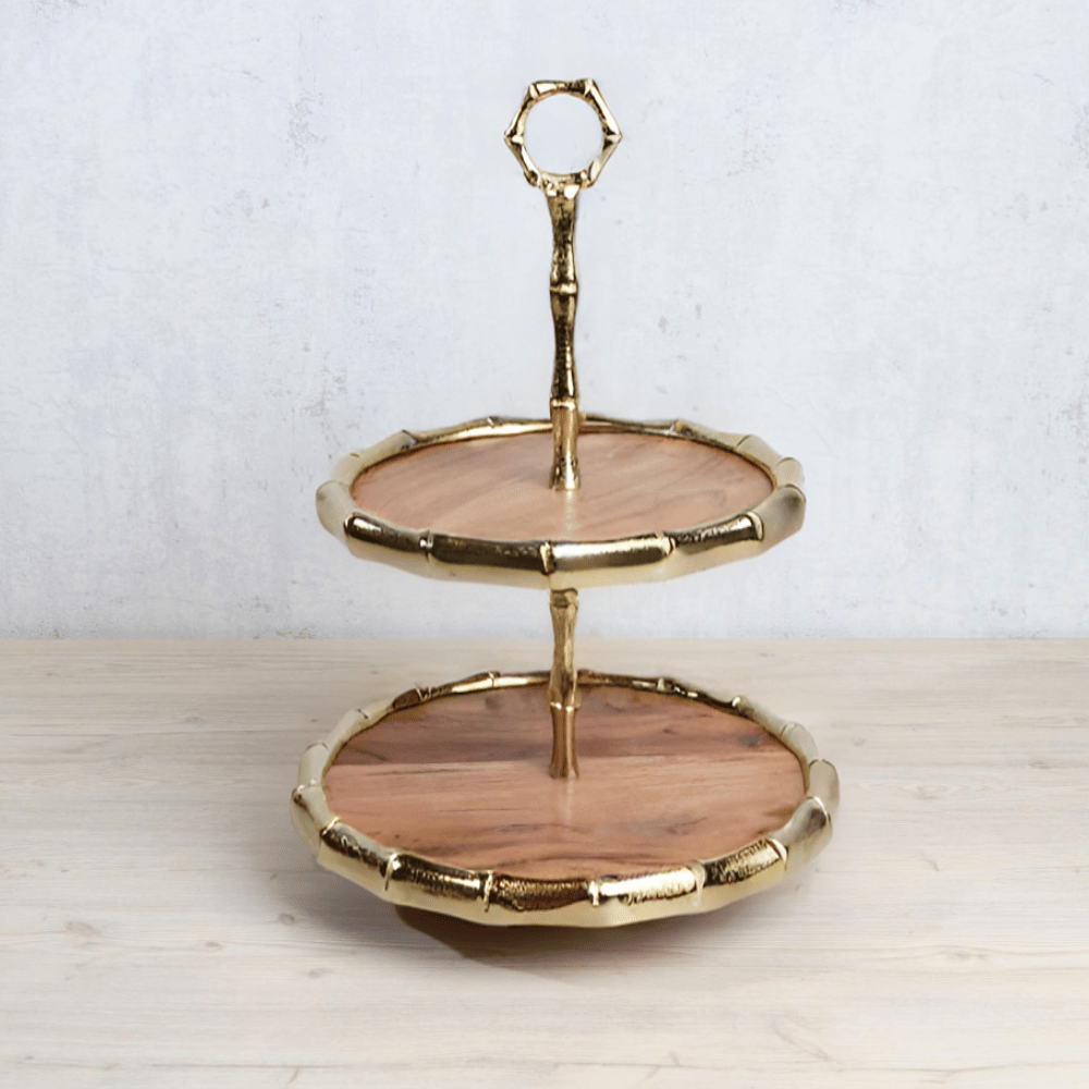 ستاند الكيك بطبقتين-  ذهبي