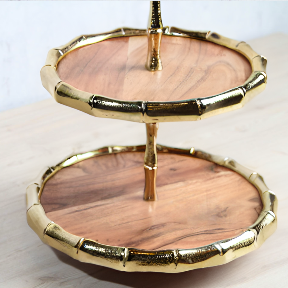 ستاند الكيك بطبقتين-  ذهبي