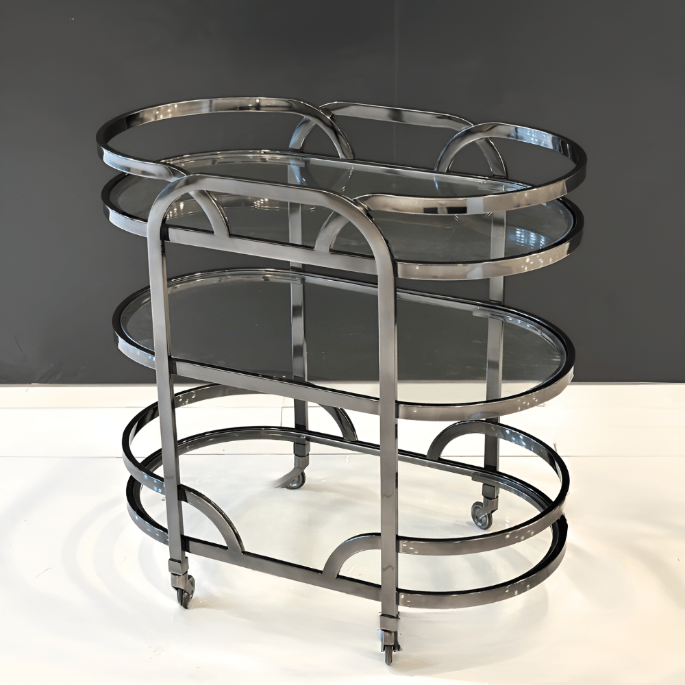 عربة تقديم دائرية الشكل بثلاث طبقات