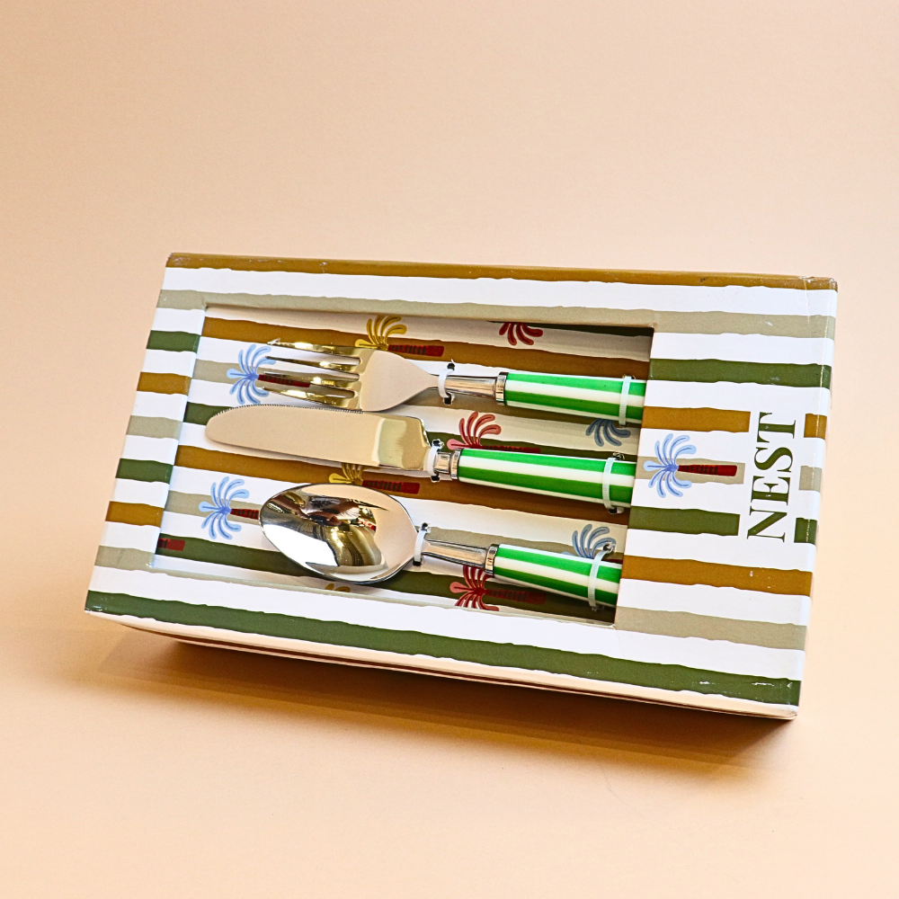 طقم أدوات مائدة مخطط (أخضر) – 18 قطعة