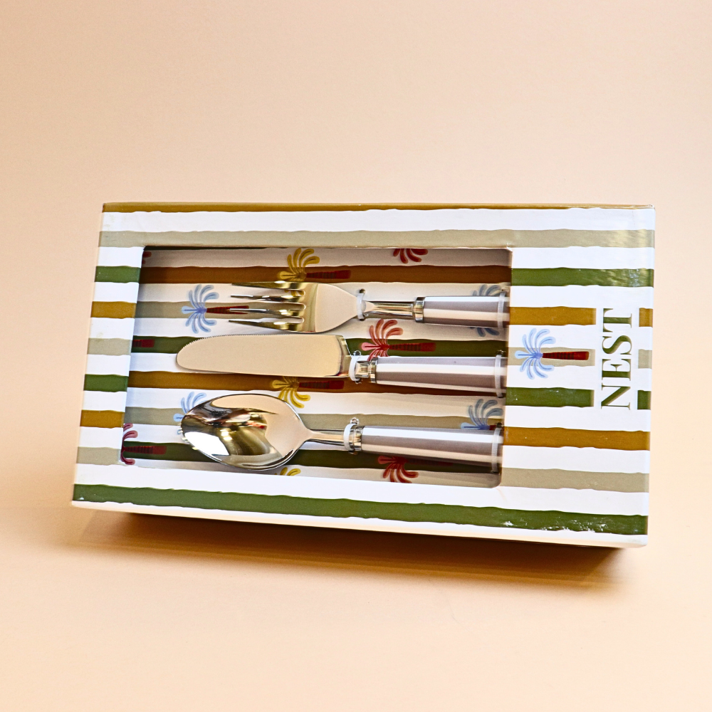 طقم أدوات مائدة مخطط (رمادي) – 18 قطعة