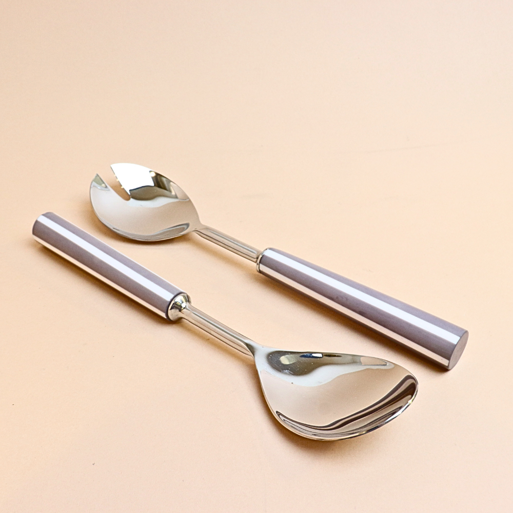 ملعقة تقديم سلطة مخططة – قطعتين (رمادي)