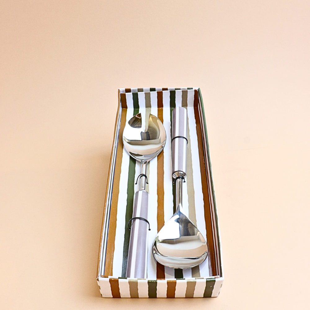 ملعقة تقديم سلطة مخططة – قطعتين (رمادي)