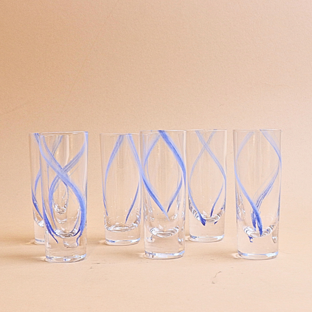 طقم كاسات زجاجية صغيرة - أزرق