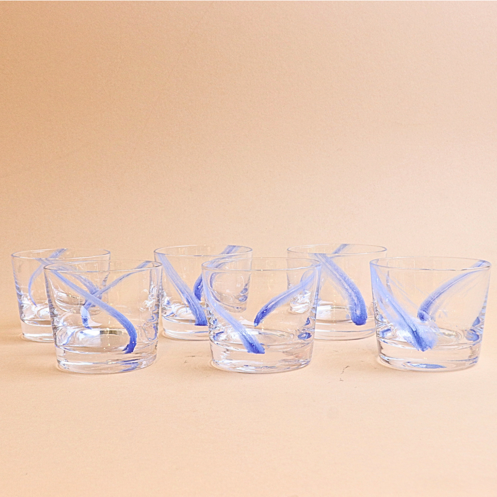 طقم أكواب حلوى زجاجية -  أزرق