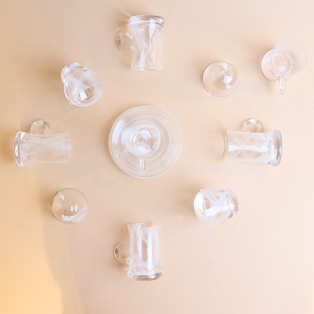 Wavy Glass Istikana with Saucer & Finjan Set (White )  - 18  pcs