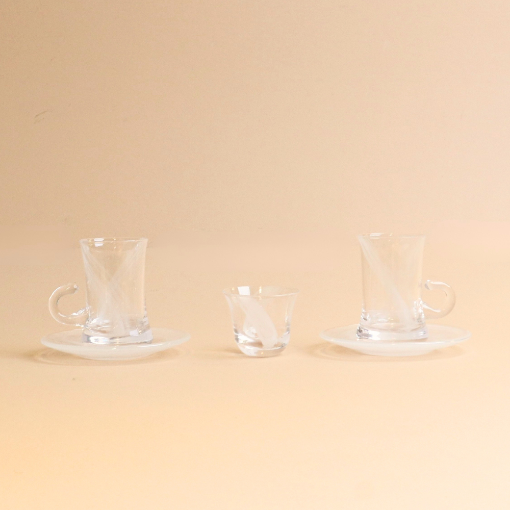 Wavy Glass Istikana with Saucer & Finjan Set (White )  - 18  pcs
