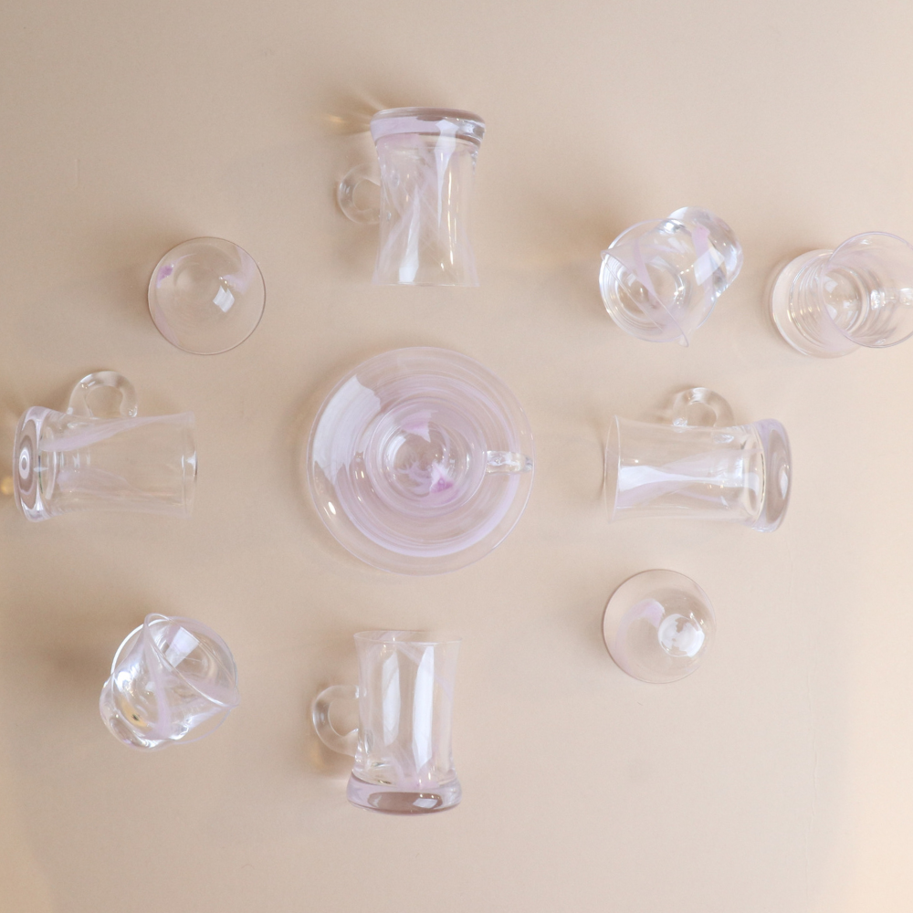 Wavy Glass Istikana with Saucer & Finjan Set (Pink )  - 18  pcs