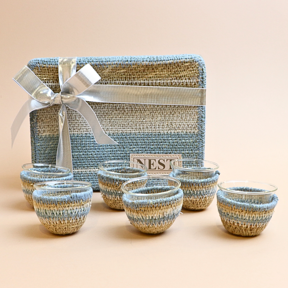 طقم فناجين يدوية – 6 قطع – أزرق