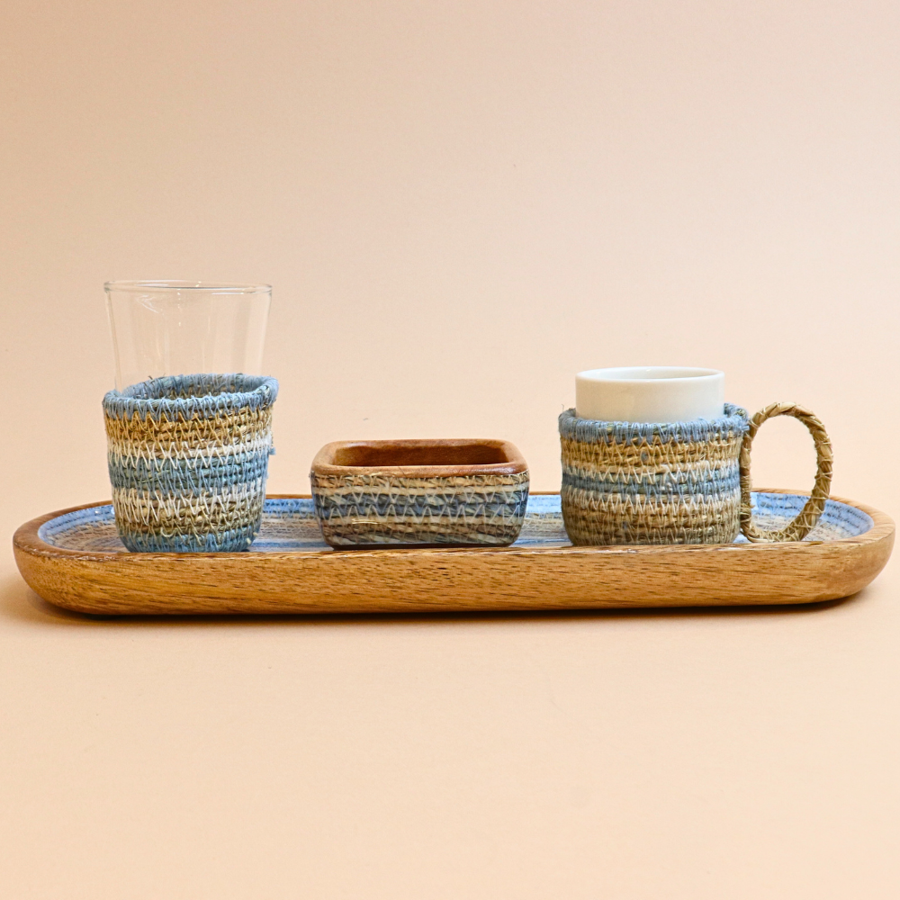 طقم ضيافة كوب تركي يدوي – أزرق فاتح