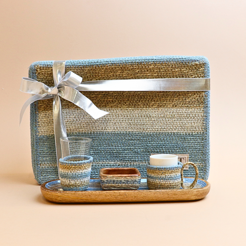 طقم ضيافة كوب تركي يدوي – أزرق فاتح