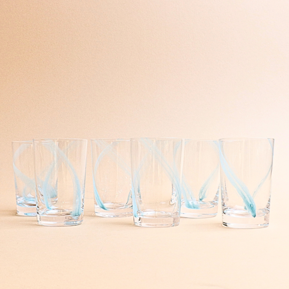 Set of Glass cup 6  pcs - Teal Blue