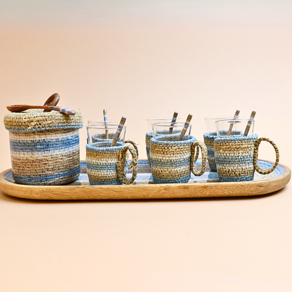 طقم استكانة يدوي – أزرق فاتح