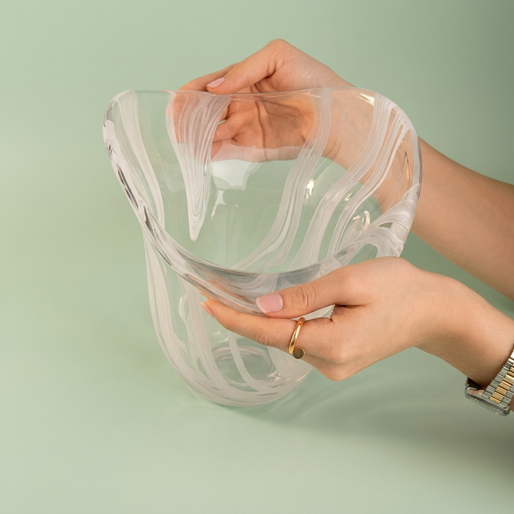 Striped Glass Vase - White