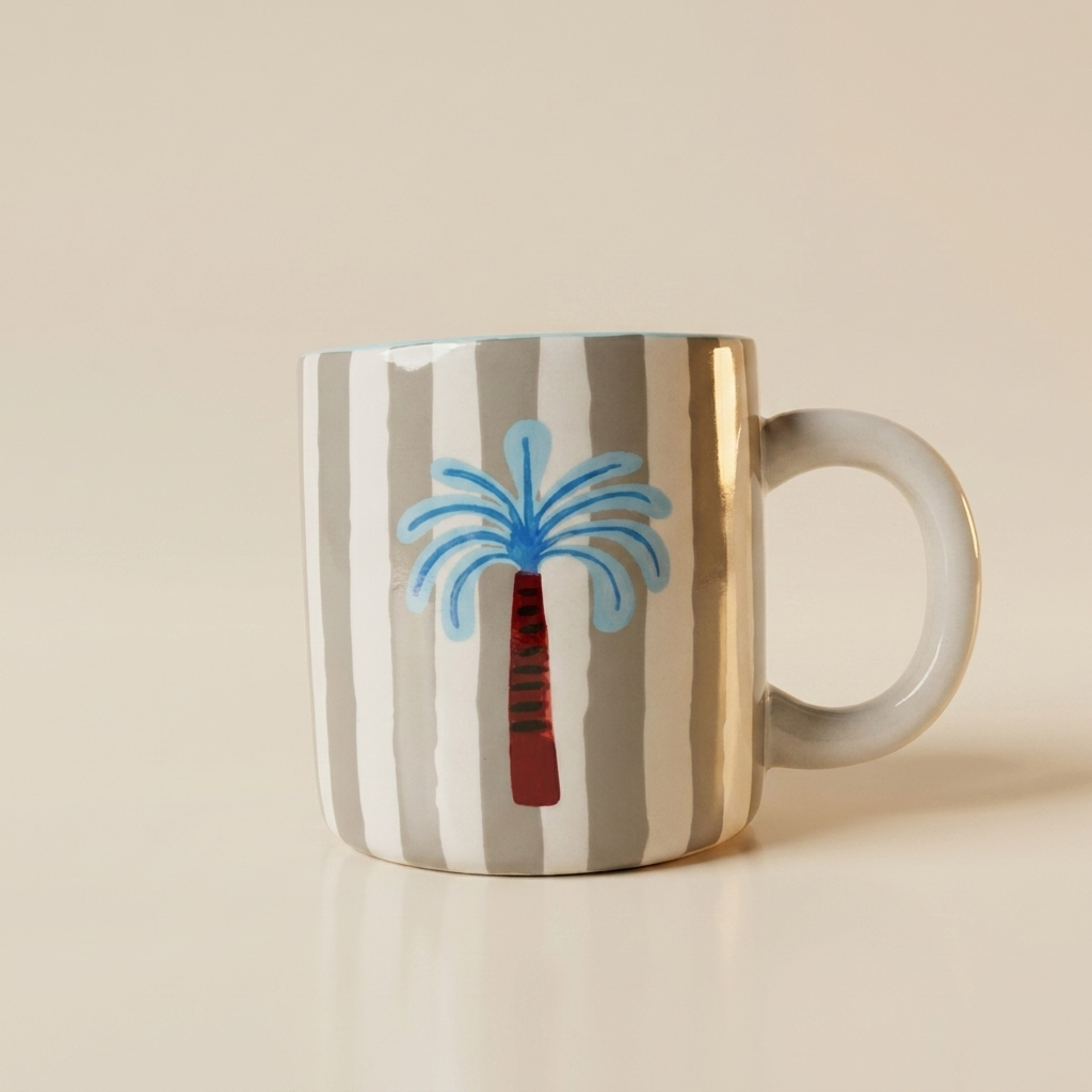 striped  Mug , 300 ml -  Grey