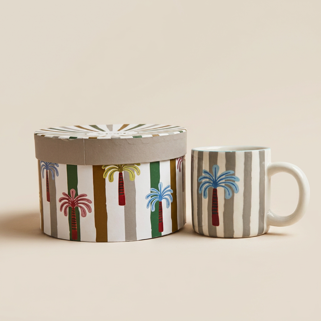 striped  Mug , 300 ml -  Grey