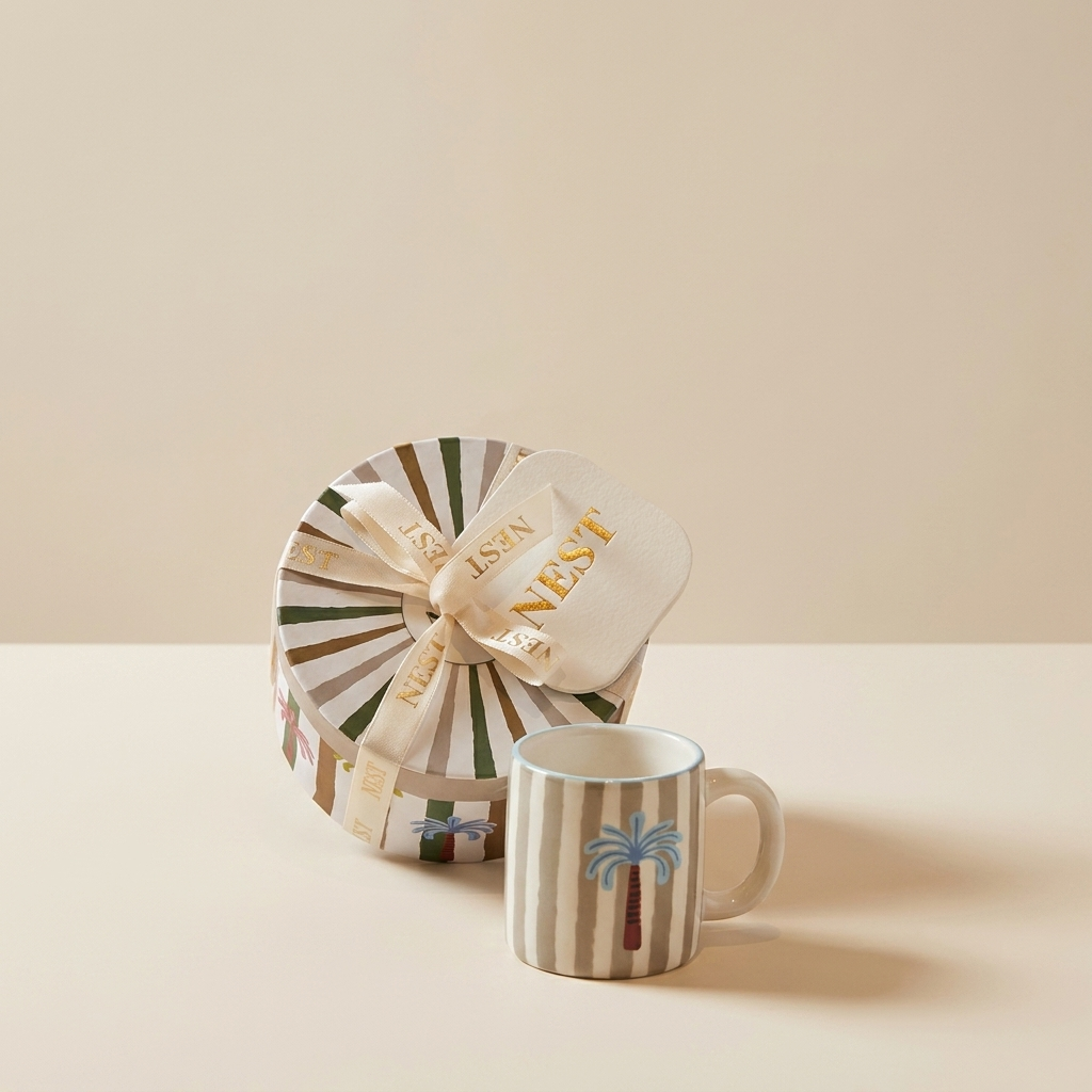 striped  Mug , 300 ml -  Grey