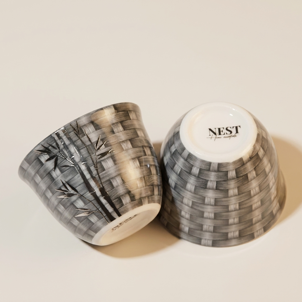 Set of rattan design finjan -  Grey ,6 pcs
