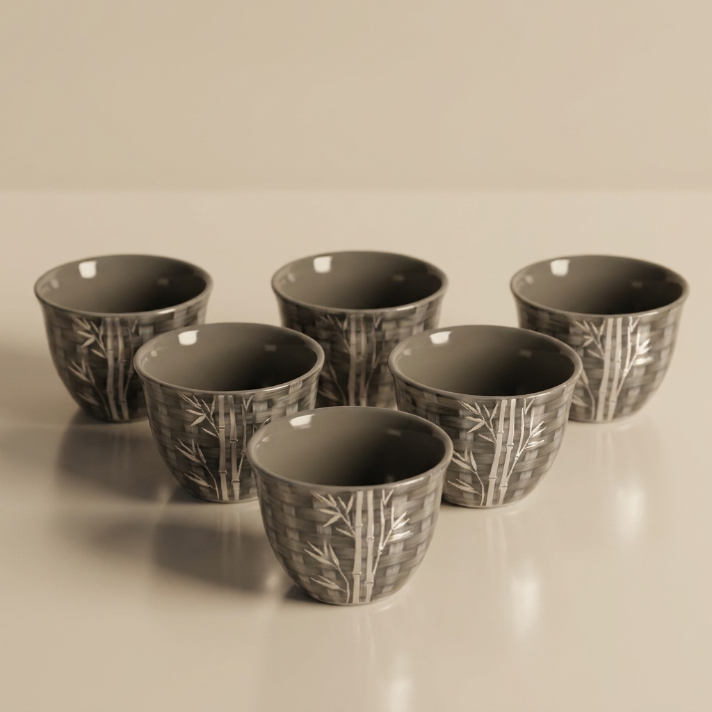 Set of rattan design finjan -  Grey ,6 pcs