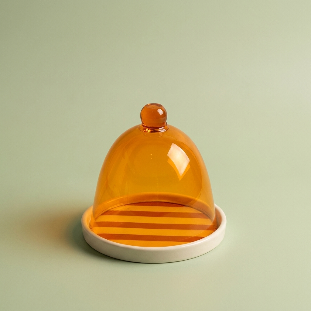 Yellow stripe design Cake plate with  yellow cover