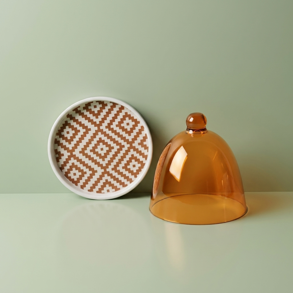yellow pattern design Cake plate with yellow cover