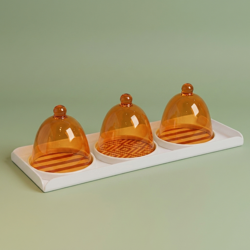 Cake plates with cover & acrylic tray (yellow-pattern/stripe)