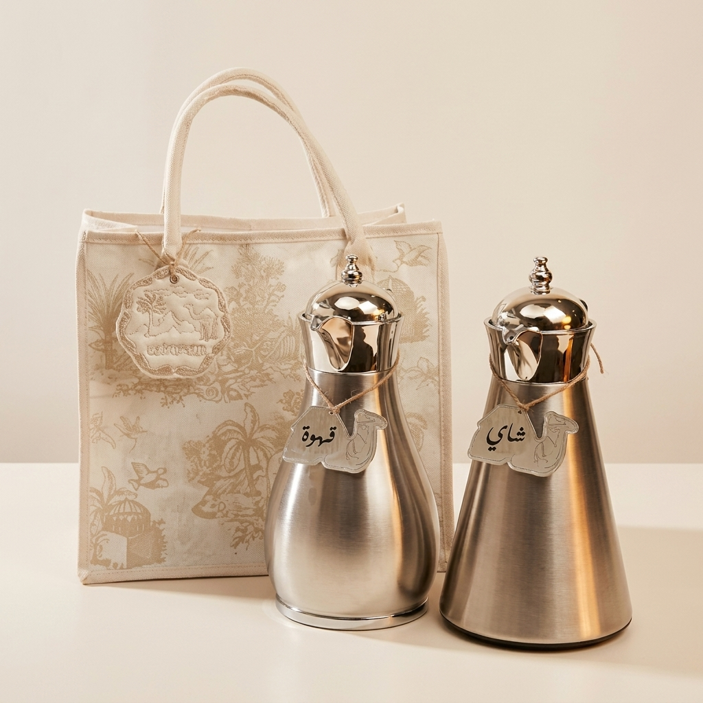 Beige Island Bag with Royal Silver Thermos