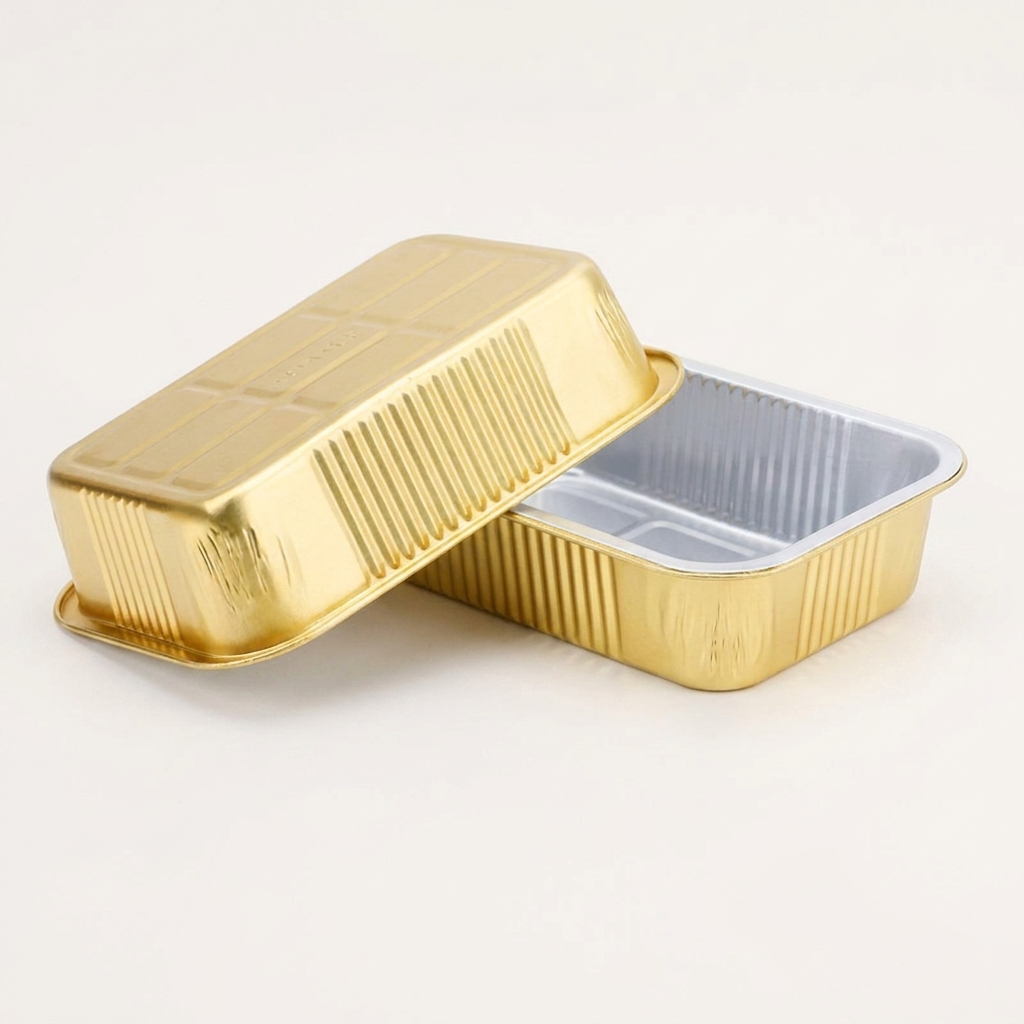 Aluminume Foil Microwavable Food Containers With Lid 750ml-GOLD-6Pcs
