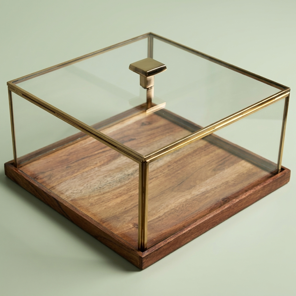 Wooden Serving  plate with cover  ( Gold) - Large