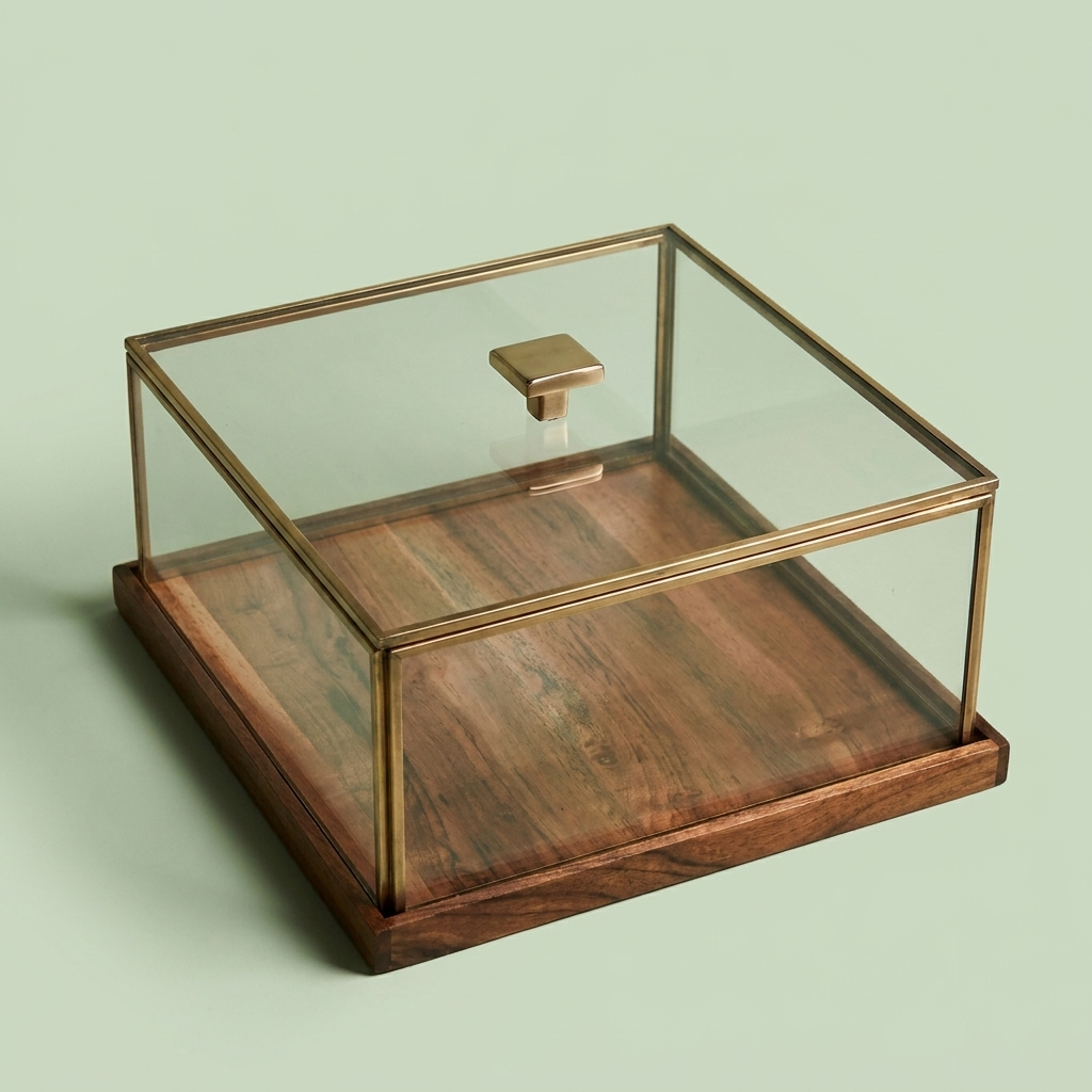 Wooden Serving  plate with cover  ( Gold) - Large