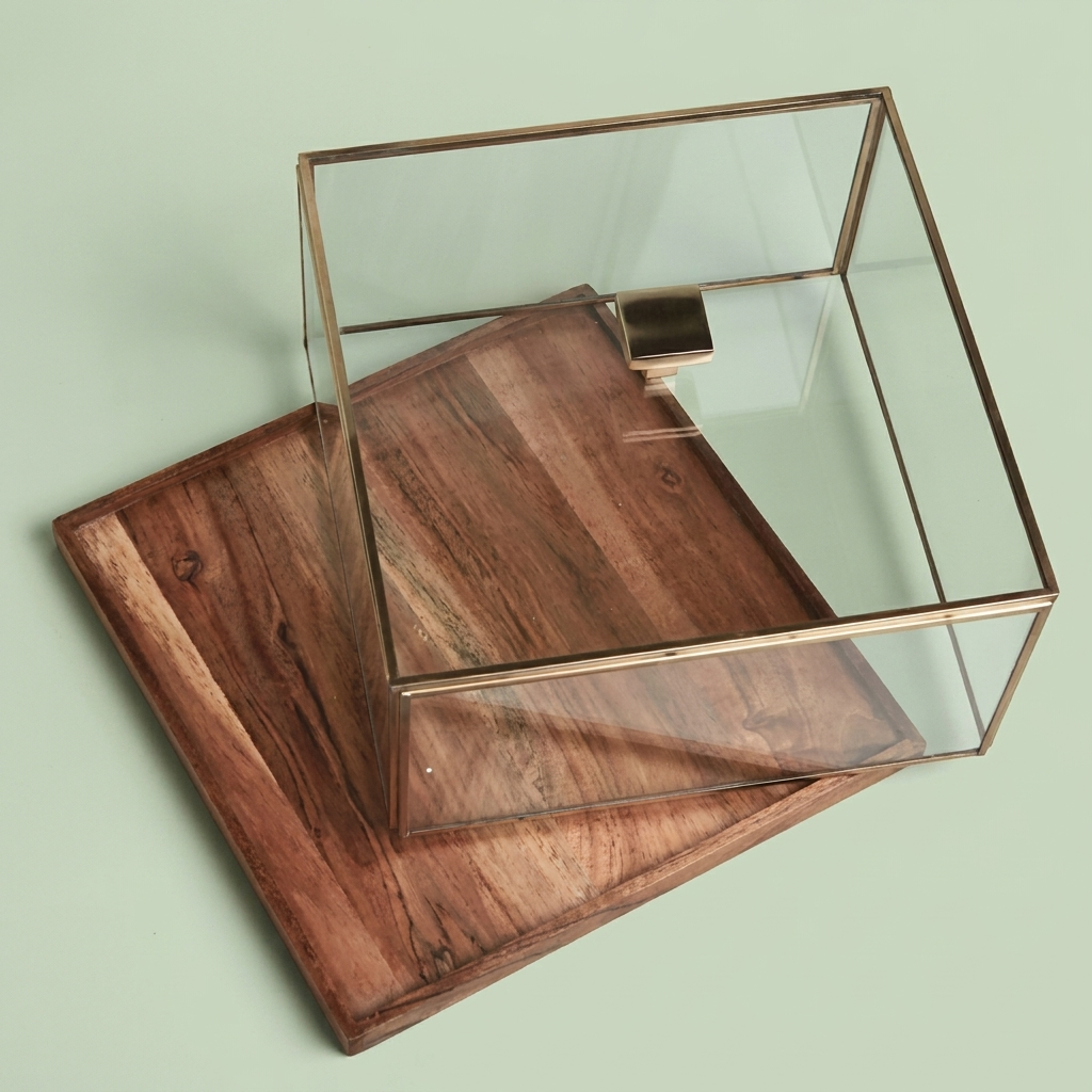 Wooden Serving  plate with cover  ( Gold) - Large