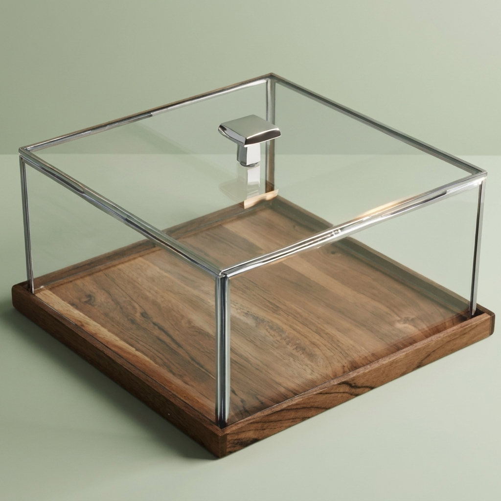 Wooden Serving  plate with cover  ( Silver) - Large