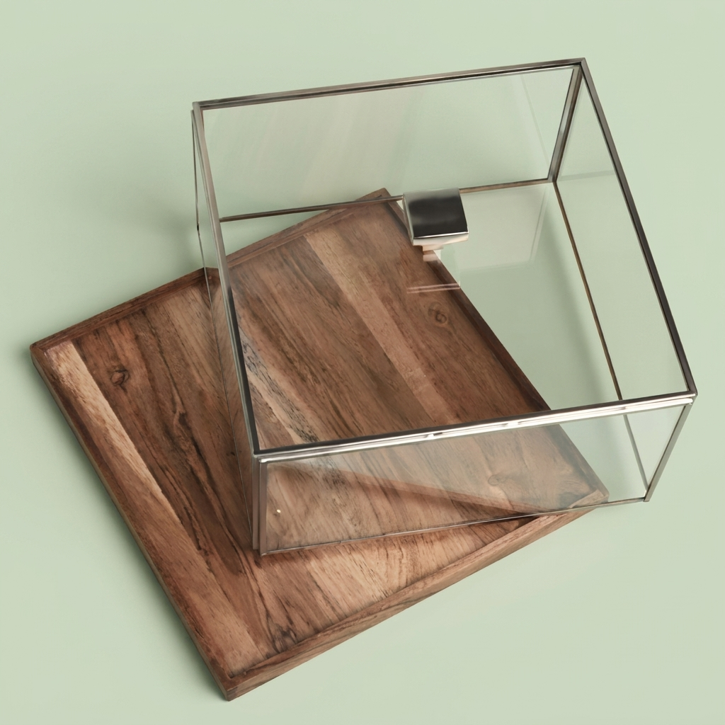 Wooden Serving  plate with cover  ( Silver) - Large