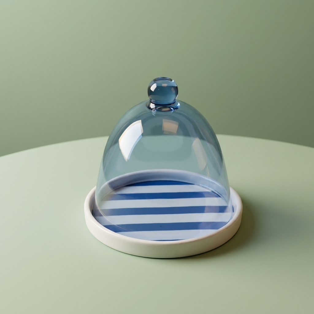Blue stripe design Cake plate with  blue cover