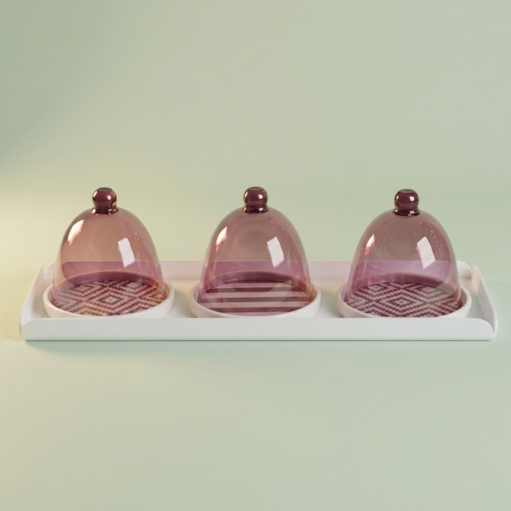 Purple  Stripe & pattern Cake plates with cover & acrylic tray
