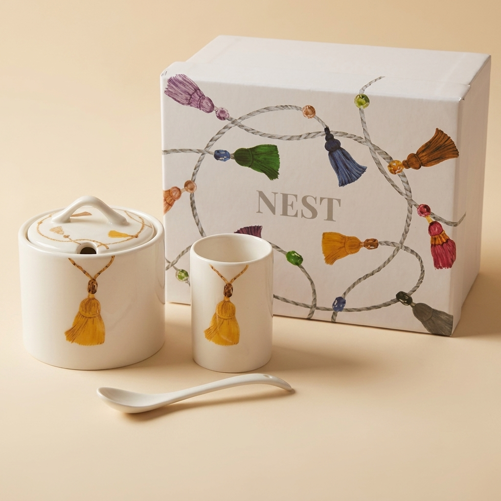 sugar container with spoon holder - Mustard yellow