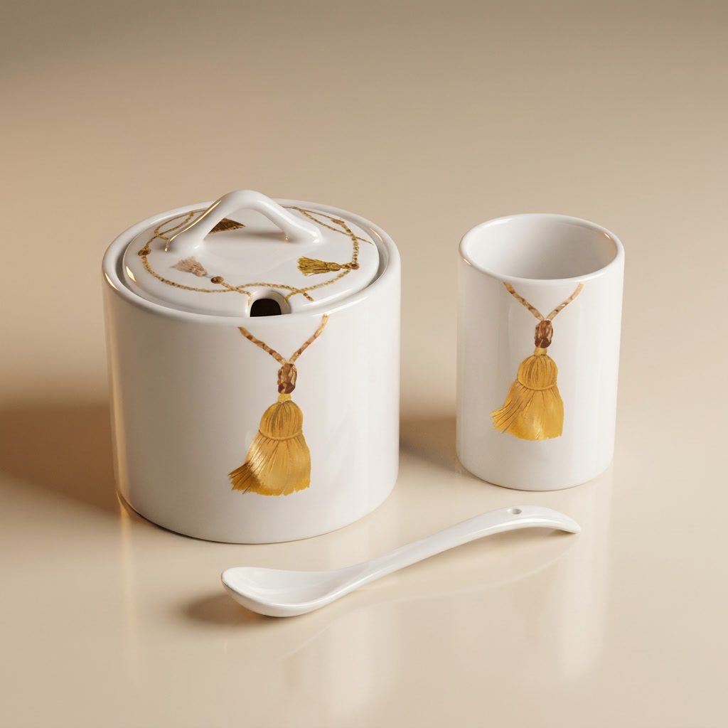 sugar container with spoon holder - Mustard yellow