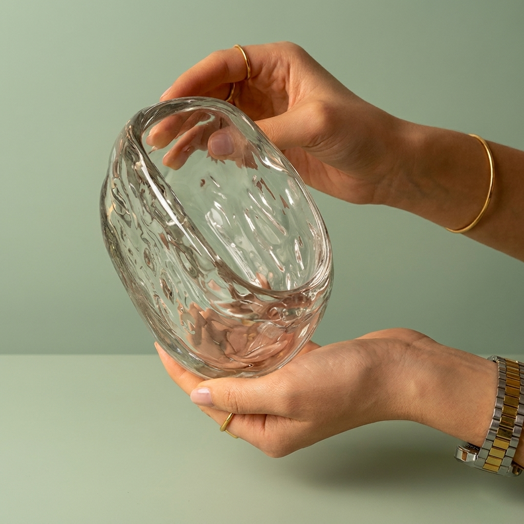 Wavy  top oval  Glass Bowl , small - White