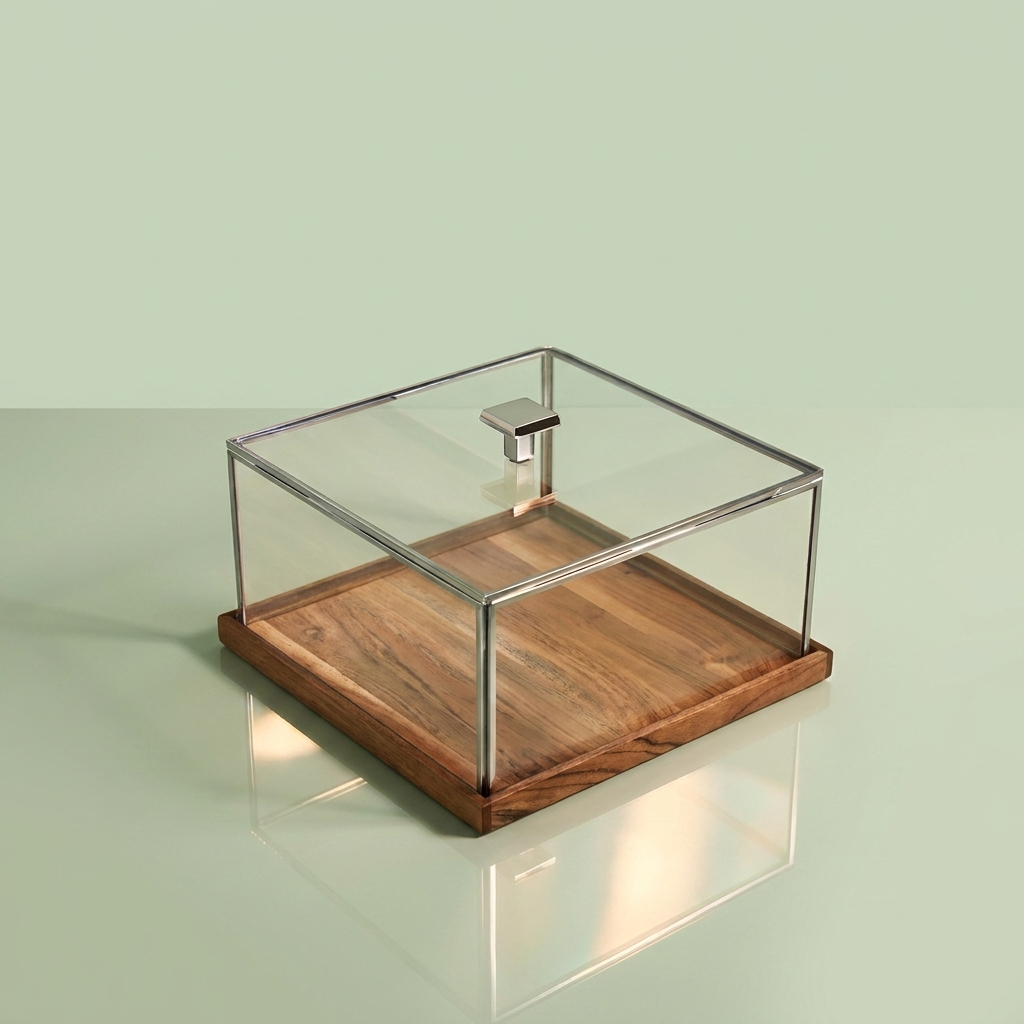 Wooden Serving  plate with cover  ( Silver) - Medium
